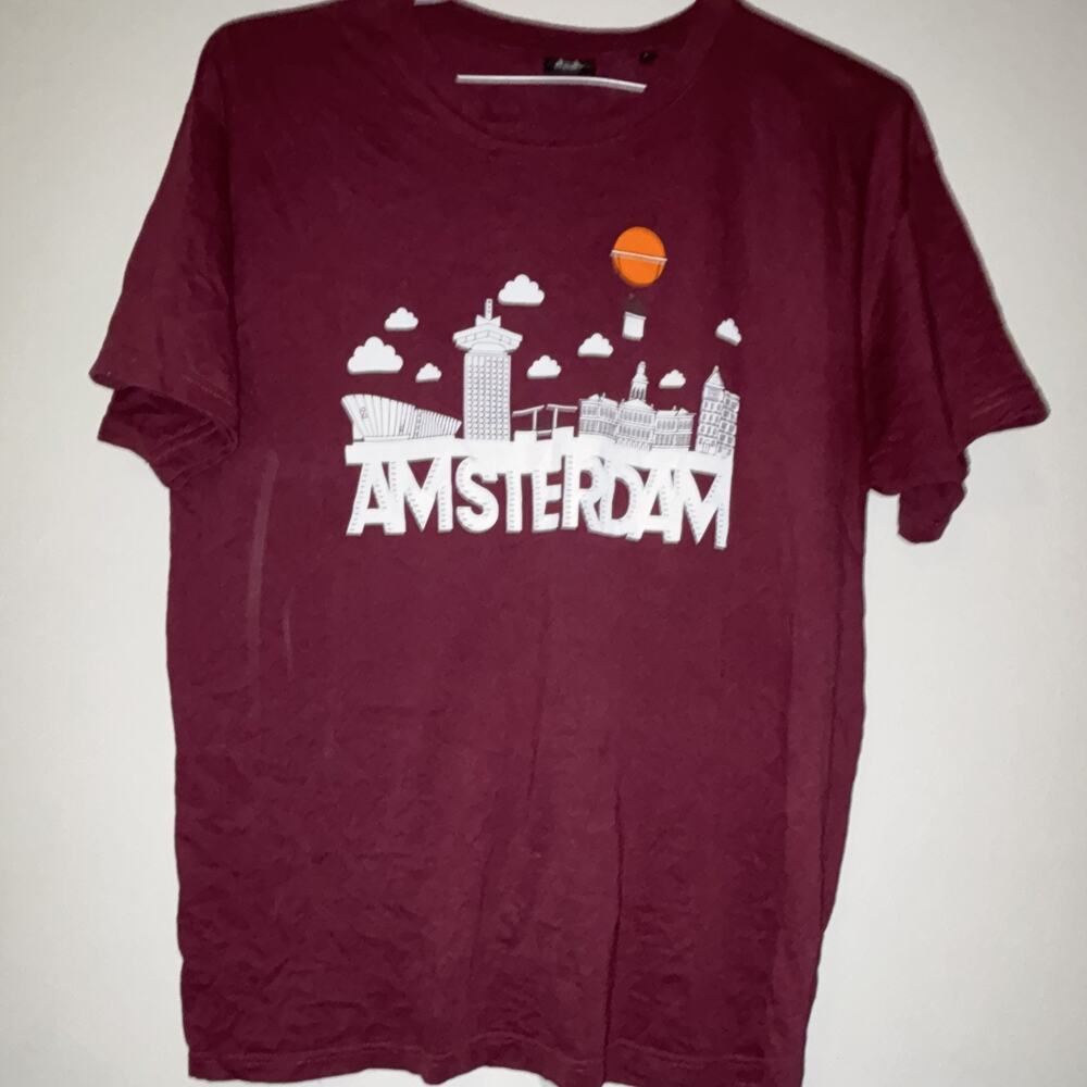 Fox Originals Men's L Burgundy Amsterdam City Graphic Logo Crew Neck T-Shirt